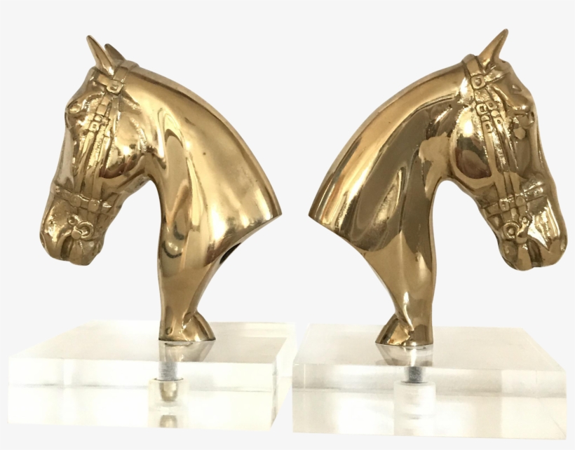 Vintage Lucite And Bronze Horses Head Bookends - Bronze, transparent png download