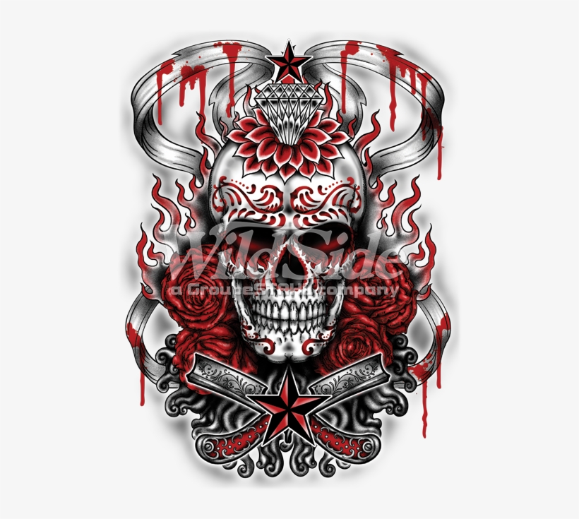 Demonized Sugar Skull - Sweatshirt In White With A Gothic Biker-, transparent png download