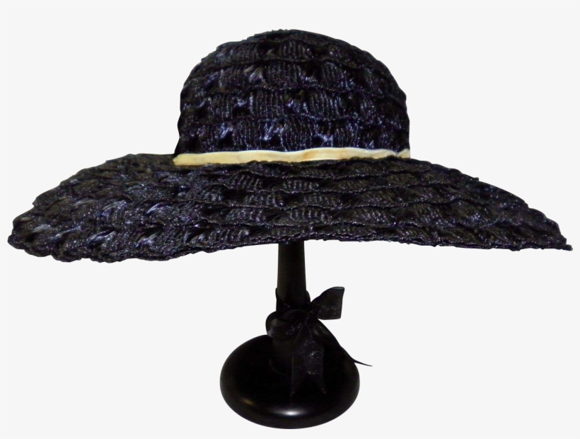 Vintage Navy Blue Woven Straw Hat By Mr - Straw Hat, transparent png download