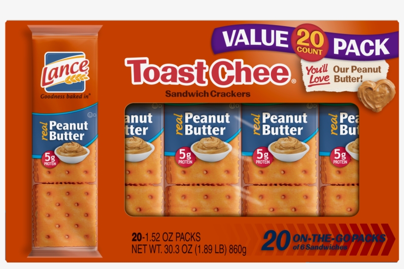 Lance Sandwich Crackers, Toastchee Peanut Butter, 20-count - Lance Toasty And Toastchee Assorted Sandwich Crackers,, transparent png download