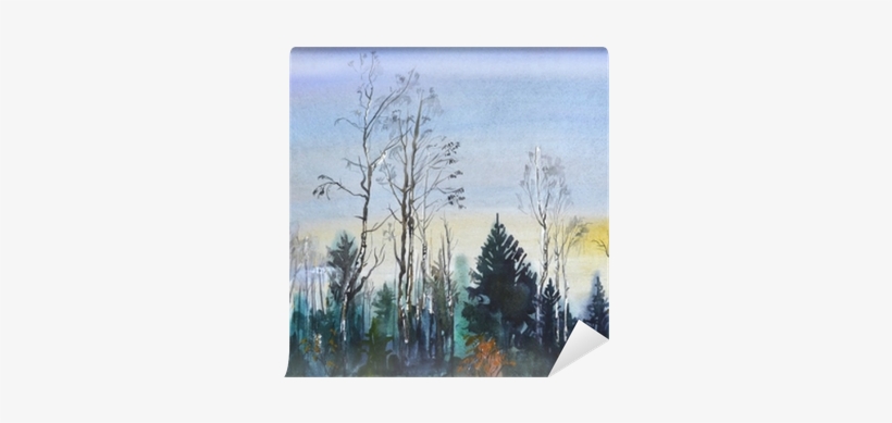 Fotomural Paisaje Con Forest - Watercolor Painting, transparent png download