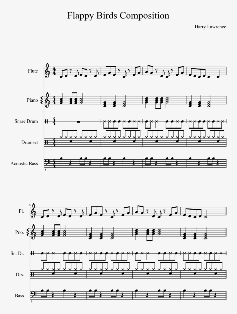 Flappy Birds Composition Sheet Music Composed By Harry - Music, transparent png download
