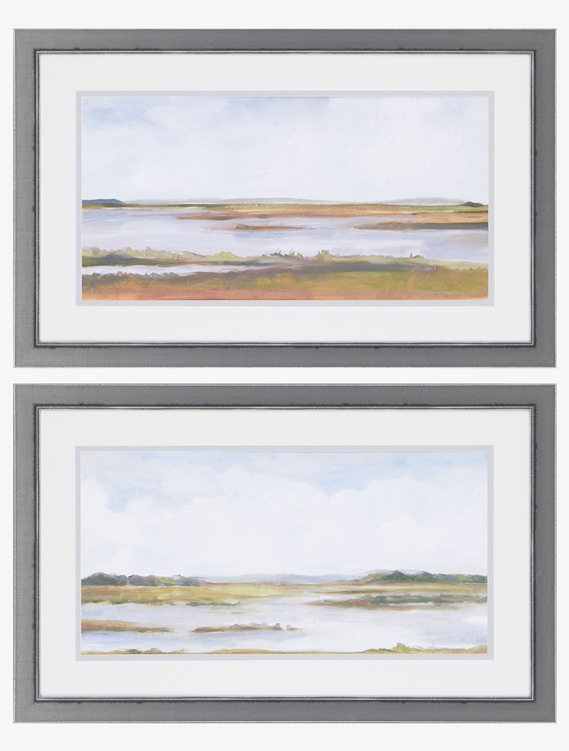 Paintings - Wetland Panorama Ii Artwork, Set Of 2, 37"x23", Silver,, transparent png download