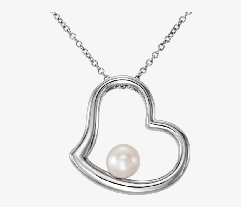 14kt White Gold Freshwater Cultured Pearl Heart 18", transparent png download