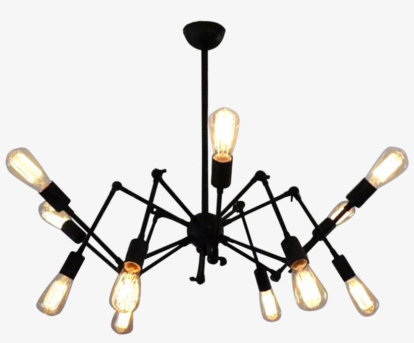 Bare Bulb Spider Chandelier - Bare Bulb Spider Chandelier In Black. Minimalist Home, transparent png download