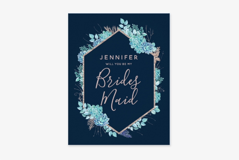 Blue & Aqua Watercolor Succulents Rose Gold Foil Frame - Wedding Invitation, transparent png download