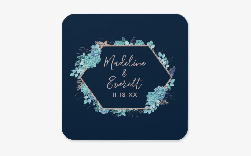 Blue & Aqua Watercolor Succulents Rose Gold Foil Frame - Wedding, transparent png download