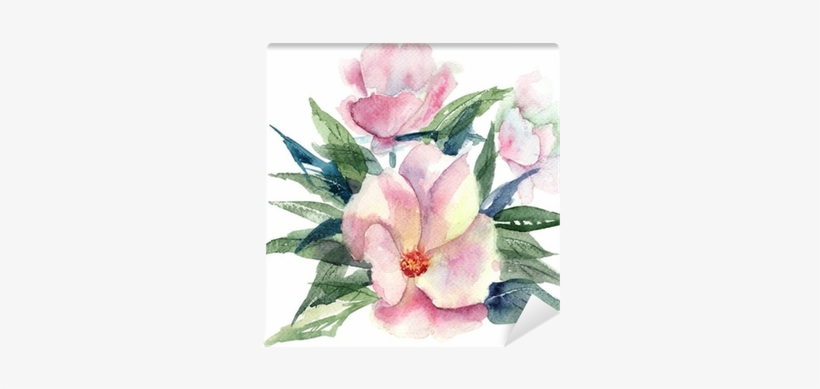 Stylized Pink Flower, Watercolor Illustration Wall - Watercolor Painting, transparent png download