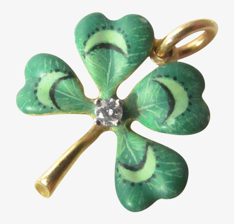 Four Leaf Clover With Diamond In Enamel And 18 Karat - Good Luck Charm, transparent png download
