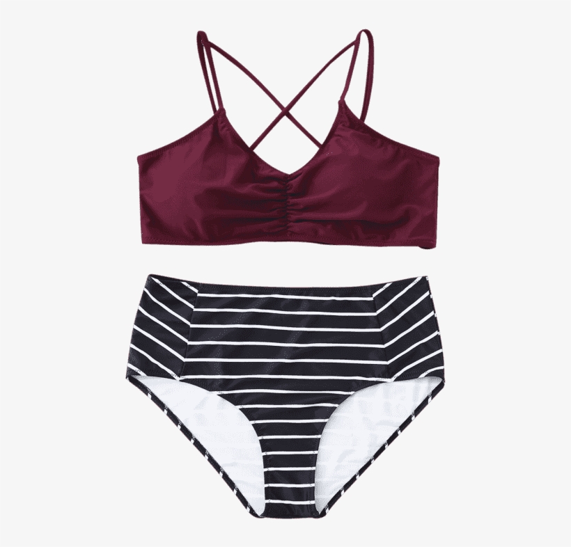 Striped Strappy Plus Size Bikini Set - Macacao Sem Pe Bebe, transparent png download