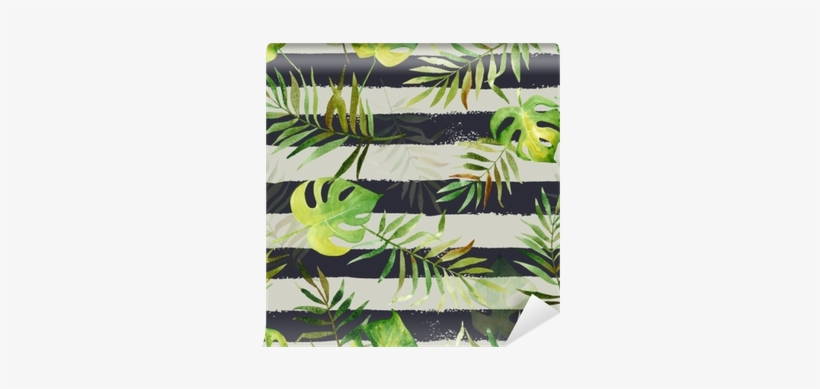 Seamless Pattern With Watercolor Tropical Leaves On - Watercolor Painting, transparent png download
