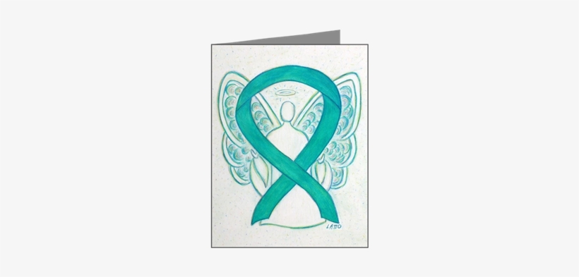 Teal Awareness Ribbon Angel Art Note Cards -20 Pk - Teal Awareness Ribbon Angel Wall Calendar, transparent png download