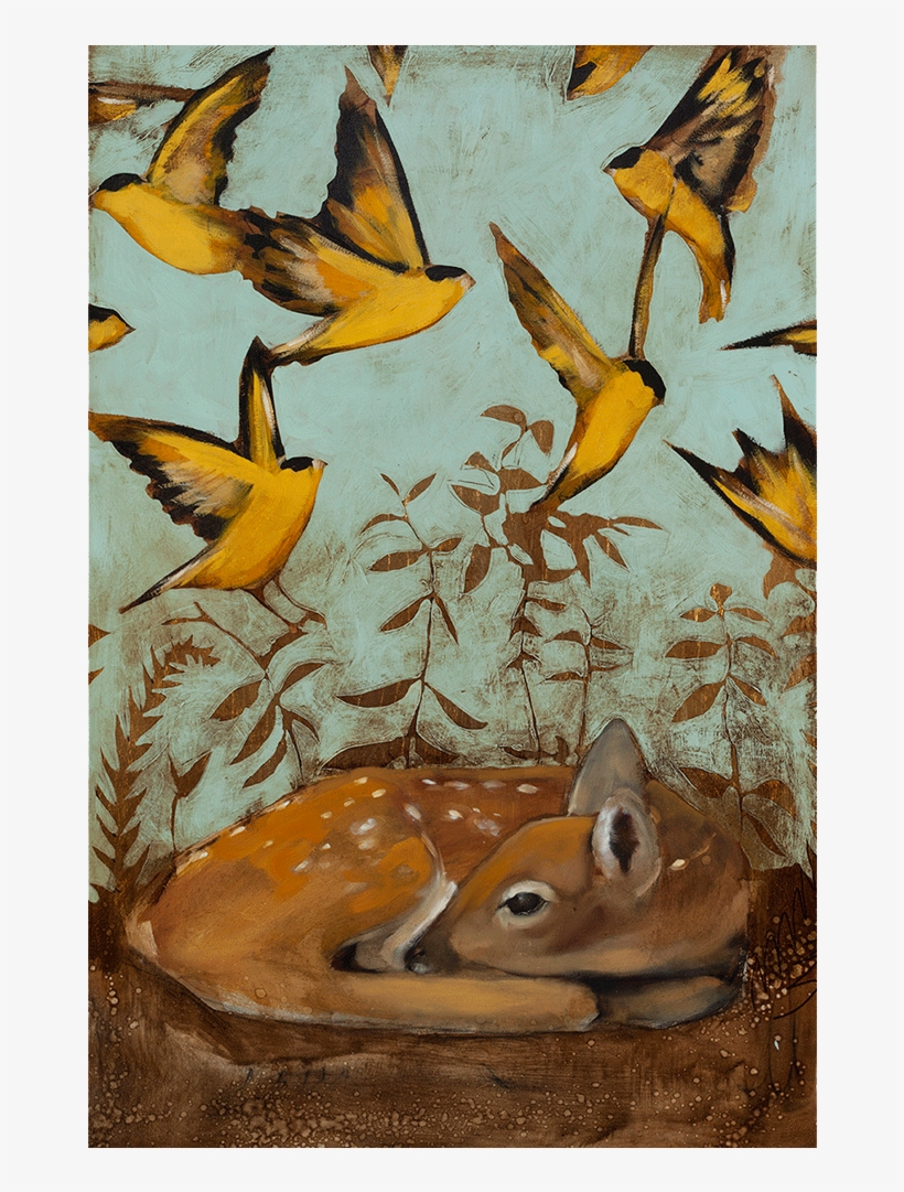 Fawn & Finches 36 - Painting, transparent png download