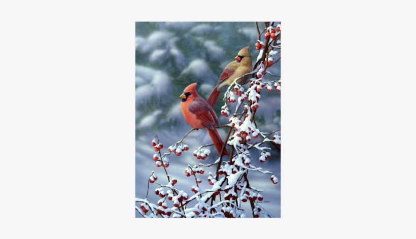 Cardinals 'n' Snow Limited Edition Print - Lighted Canvas Winter Window Wall Art - Country Cardinals, transparent png download