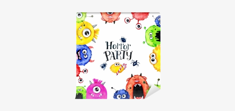 Hand Drawn Square Frame With Watercolor Funny Monster - Marcos De Monstruos Animados, transparent png download