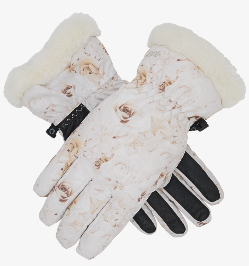Women's Down With Fur Trim Gloves White Roses, transparent png download