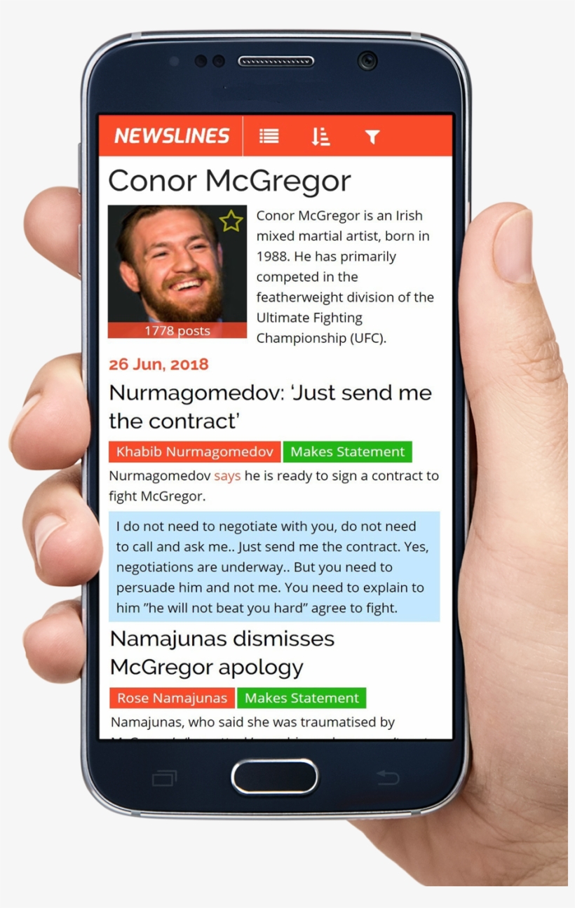 Click The Phone To See Conor Mcgregor's Newsline - Food Choices Delivery Apps, transparent png download