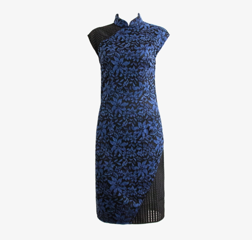 An Dark Denim Blue Lace-panel Cheongsam - Day Dress, transparent png download