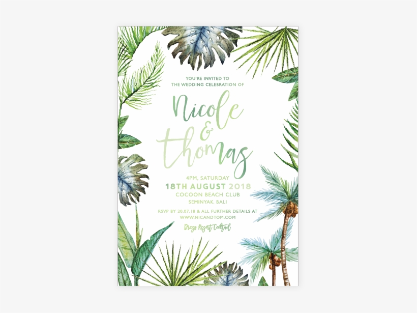 Palm Beach Green Foil Invitation - Society6 Watercolor Tropical Hibiscus Rug - 2' X 3', transparent png download