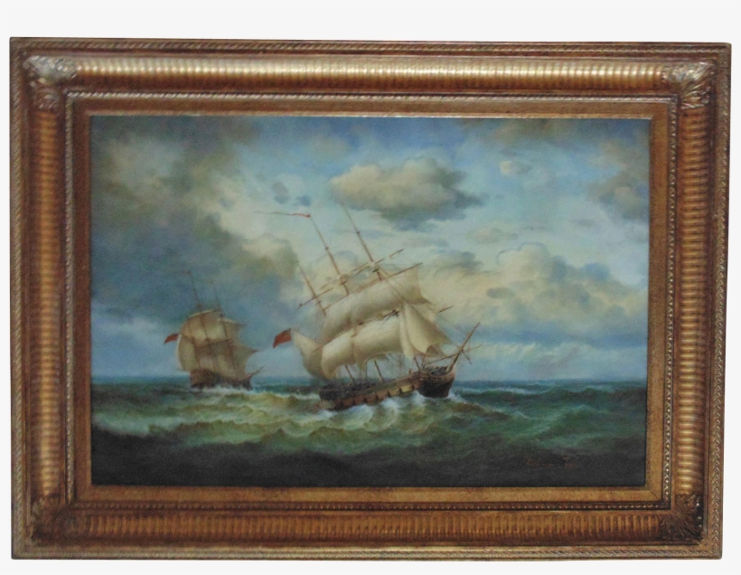Large Clipper Ship Painting Oil On Canvas Signed Robinson - Robinson Jones Artist, transparent png download