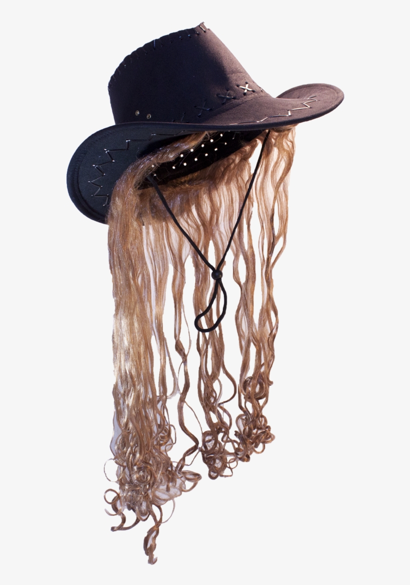 14379 Black Hat Blon - Billy-bob Cowboy Hat W/blonde Long Hair (package Of, transparent png download