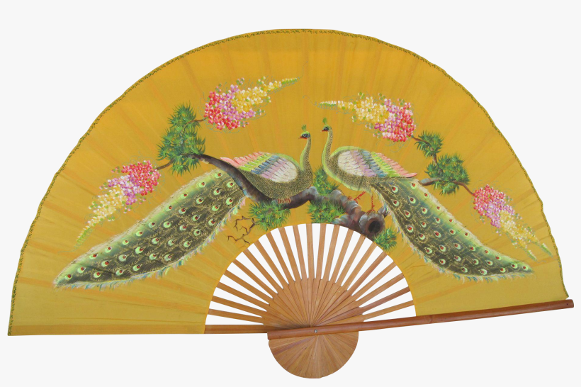 Chinese Hand Painted Peacock Fan Bamboo Frame Found - Craft, transparent png download