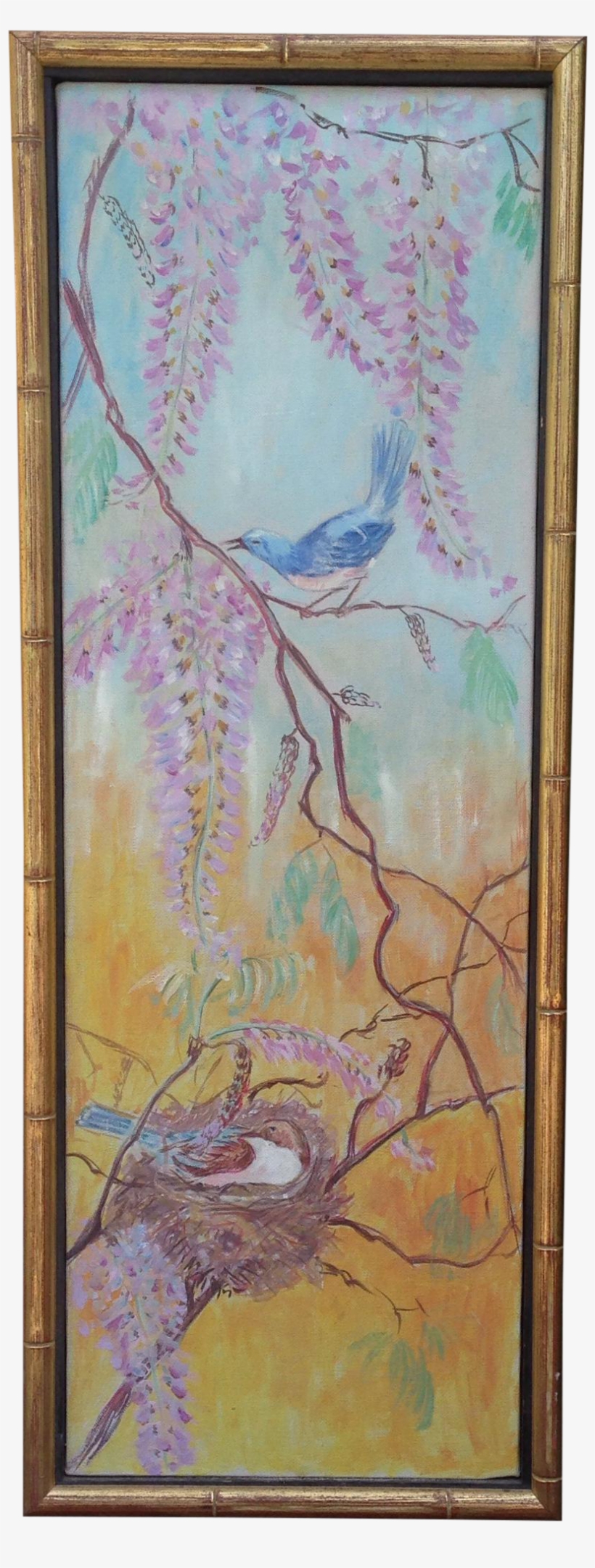 Bright Bird Oil Painting In Faux Bamboo Frame - Painting, transparent png download