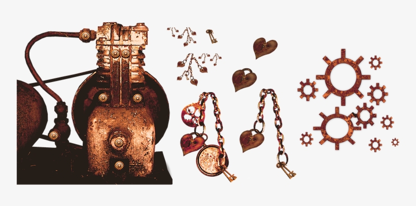 Steampunk, Engine, Heart, Gears, Jewelry - Heart, transparent png download