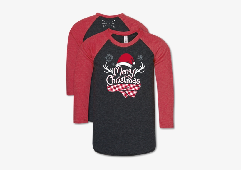 Lightheart Merry Christmas Scarf Baseball Tee-xl - Merry Christmas Reindeer Antlers & Scarf Hat Mens, transparent png download