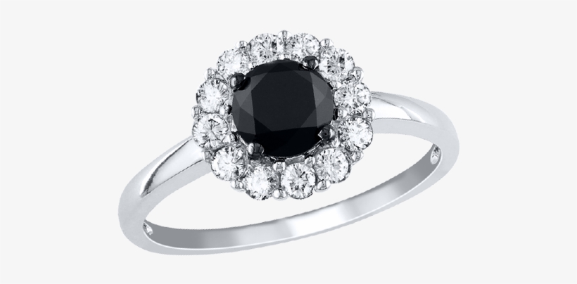 Try A Black Diamond Halo Ring With A Border Of White - Diamond Engagement Ring 1 1/2 Cts Tw Round-cut Solid, transparent png download