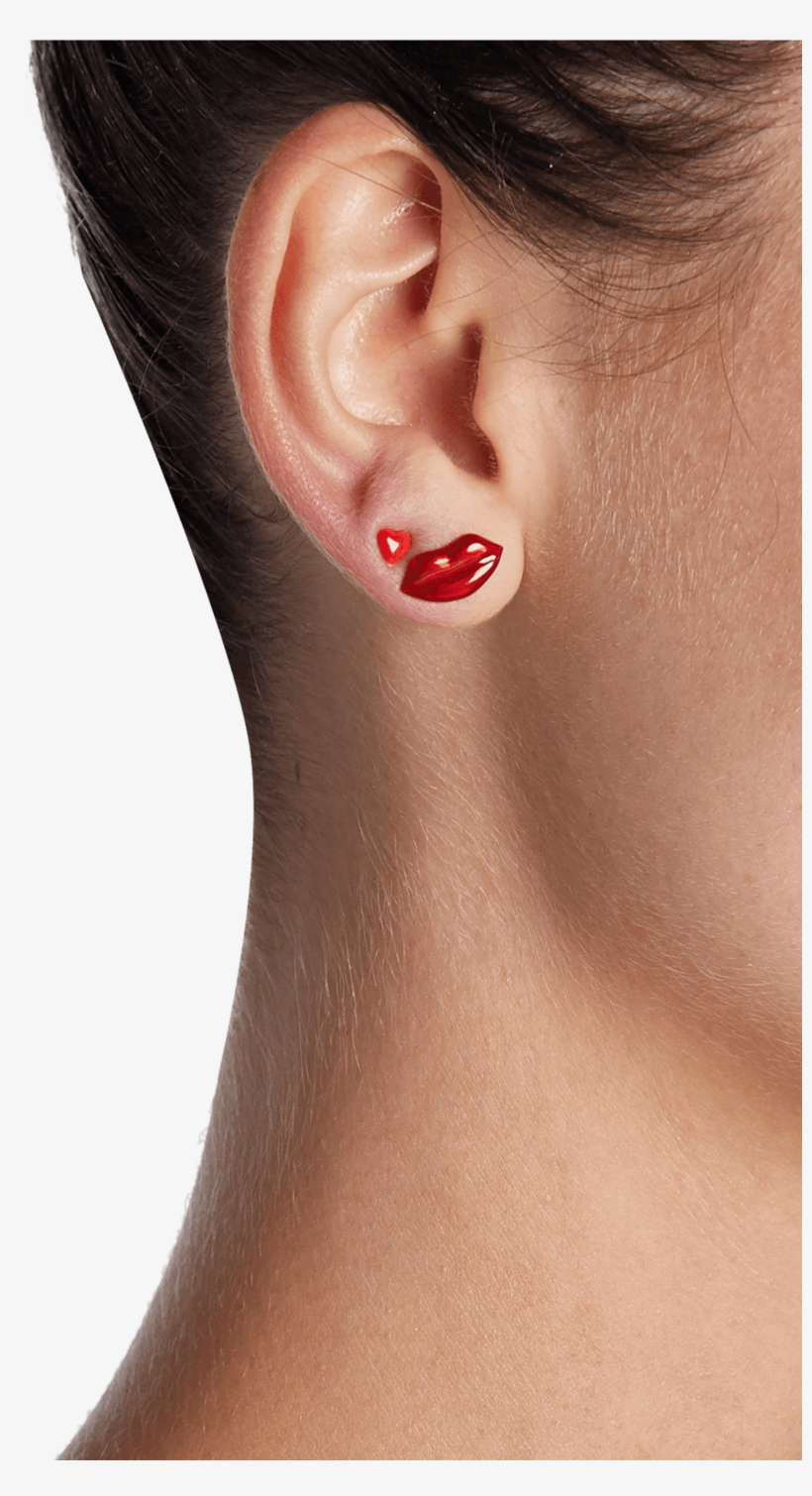 Red Enamel Lip Single Stud Earring Alison Lou - Earring, transparent png download