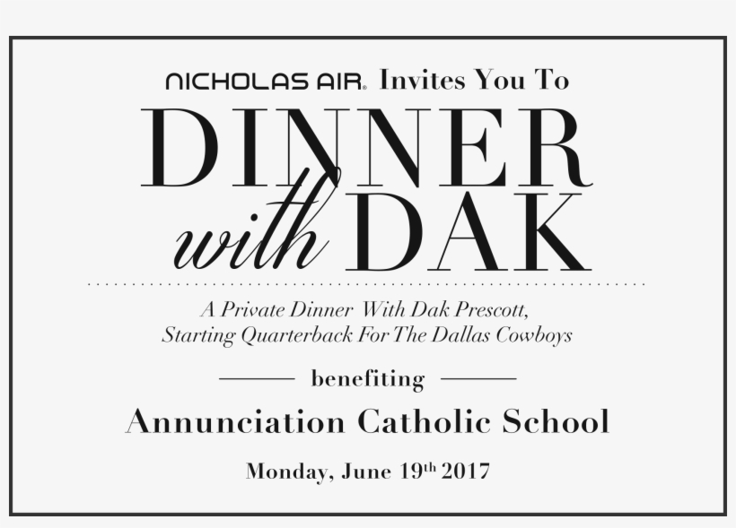 Invitation For A Charity Dinner With Dak Prescott Benefiting - Gore Vidal Burr, transparent png download