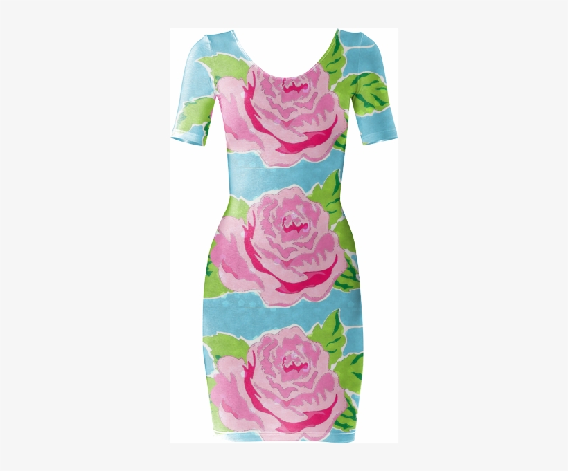 Watercolor Rose- Ocean Bodycon Dress $85 - Garden Roses, transparent png download