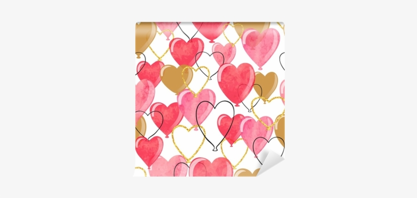 Watercolor Heart Balloons Seamless Pattern - Watercolor Painting, transparent png download