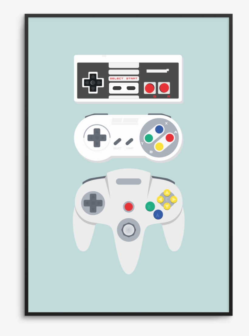 Retro Nintendo Controllers On A Mint Background - Art, transparent png download