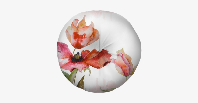 Watercolor Background Tufted Floor Pillow - Watercolor Poppy Flower, transparent png download
