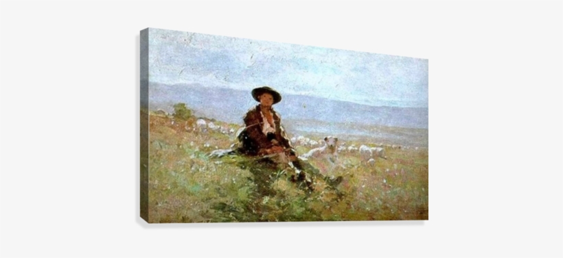 Young Shepherd With Sheep In The Back Canvas Print - Peak, transparent png download