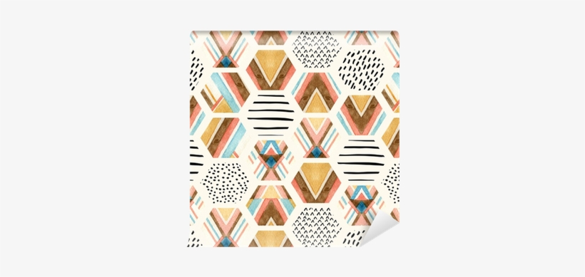 Watercolor Hexagon Seamless Pattern With Geometric - Watercolor Painting, transparent png download