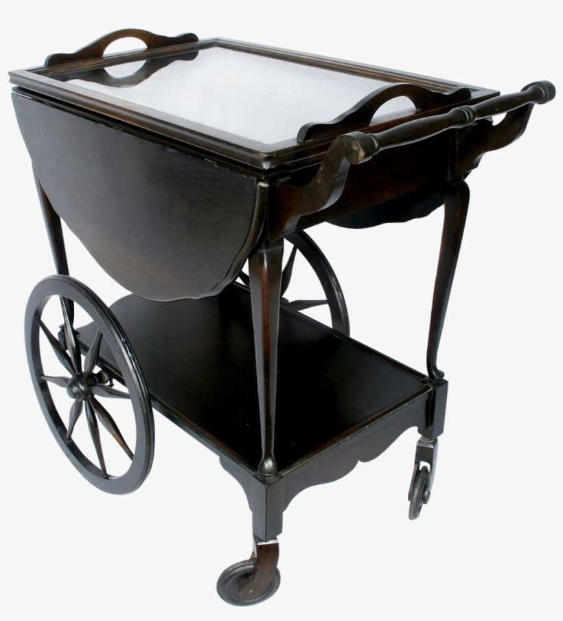 Vintage Mahogany Wagon Wheel Drop Leaf Tea Serving - Drop-leaf Table, transparent png download