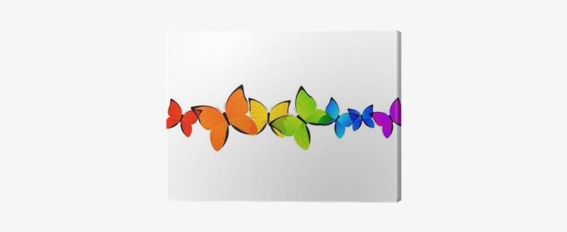 Rainbow Butterflies Border For Your Design Canvas Print - Butterfly Border Design Clipart, transparent png download
