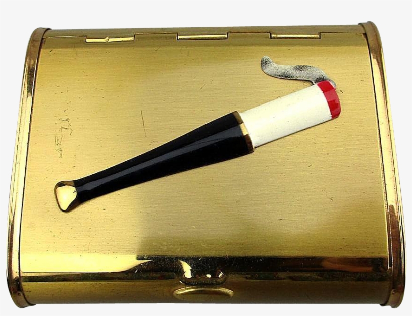 Art Deco Era Cigarette Case Box W/ Enamel Lit Cig In - Brass, transparent png download