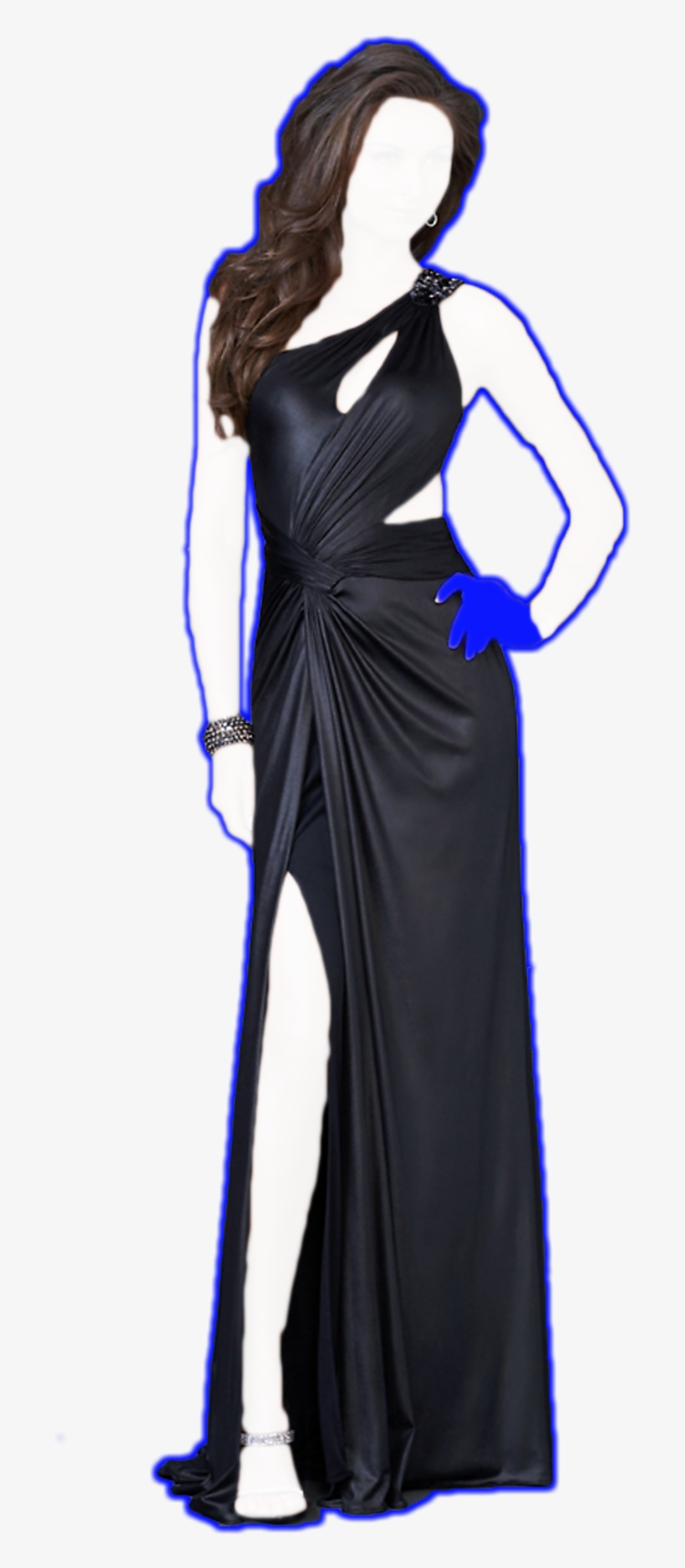 Black Jersey Full Length Evening Dress With Asymmetric - Gown, transparent png download