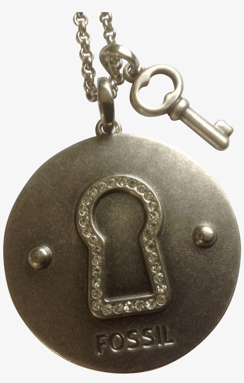 Fossil Brand Silver Tone Diamond Rhinestone Keyhole - Chain, transparent png download