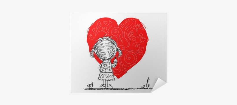 Girl Draws Red Heart, Valentine Card Sketch For Your - Blank Journals For Teens: 8.5 X 11, 120 Unlined Blank, transparent png download