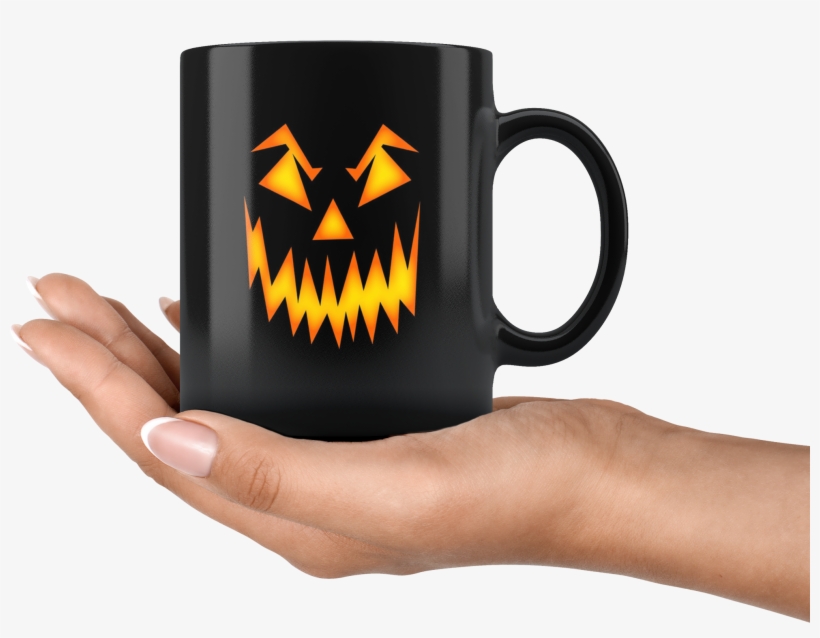 Scary Black 11oz Pumpkin Face Coffee Tea Mug - Pumpkin Funny Smile Halloween T-shirt Cool Shirt, transparent png download