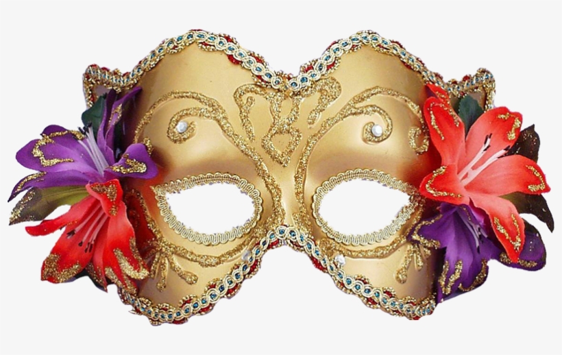Gold Venetian Half Mask With Flowers, transparent png download