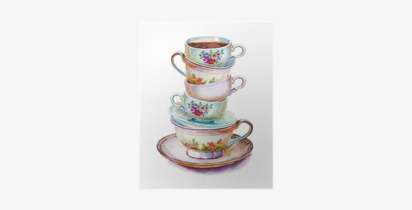 Party Colorful Tea Cups And Saucers Closeup - Zazzle Kaffee-hübscher Kaffee-feenhafte Wasser-flasche, transparent png download