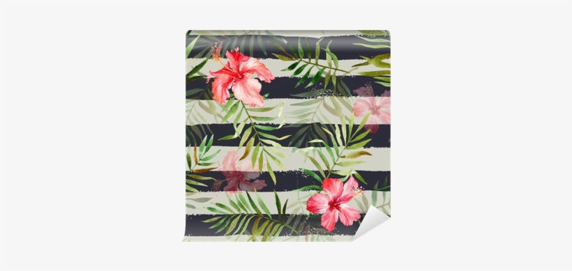 Seamless Pattern With Watercolor Tropical Flowers And - Watercolor Painting, transparent png download