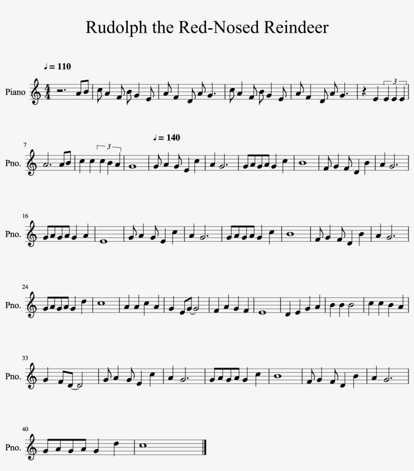 Rudolph The Red Nosed Reindeer Melody Score - Rudolph The Red Nosed Reindeer Melody, transparent png download