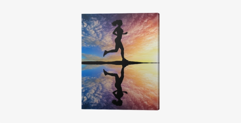 Running Girl At Sunset Silhouette Canvas Print • Pixers® - Silhouette, transparent png download